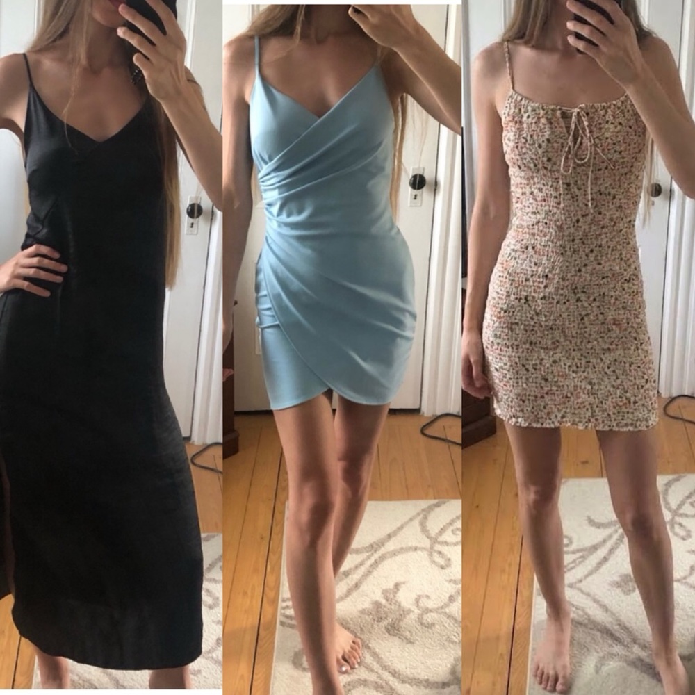 LOT of 3 Dresses sized XS black/ blue/ floral cream